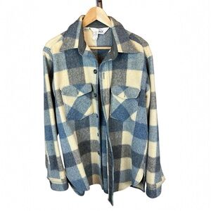Woolrich Plaid Wool Men's Jacket Size L Shacket Vintage Made in USA Blue White